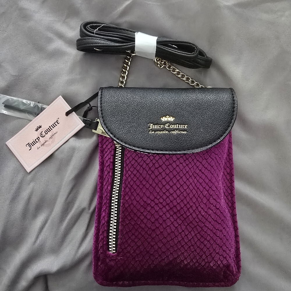 Juicy Couture Black and Purple Textured Bag